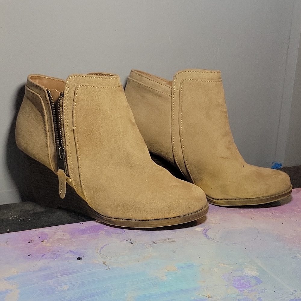 Time and Tru Tan Ankle Boots with Zipper